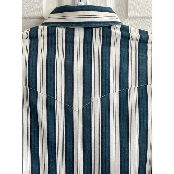 WRANGLER Vintage 90's Striped Cowboy Cut Reg Fit X-Long Tails Button Shirt 16x34 - Picture 8 of 13